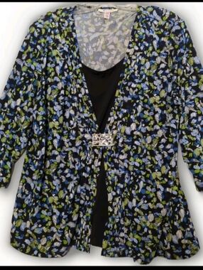 JM Collection Blouse Built In Tank Top Size XL Multicolored W/ Stretch & Buckle